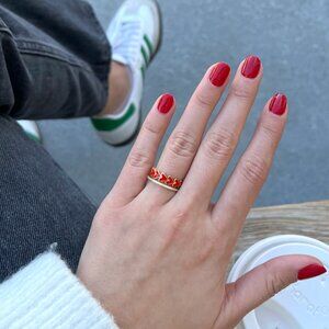 Adorable Heart Ring Non-tarnish Gold Ring Stacking Ring Red Hearts size 6,7,8